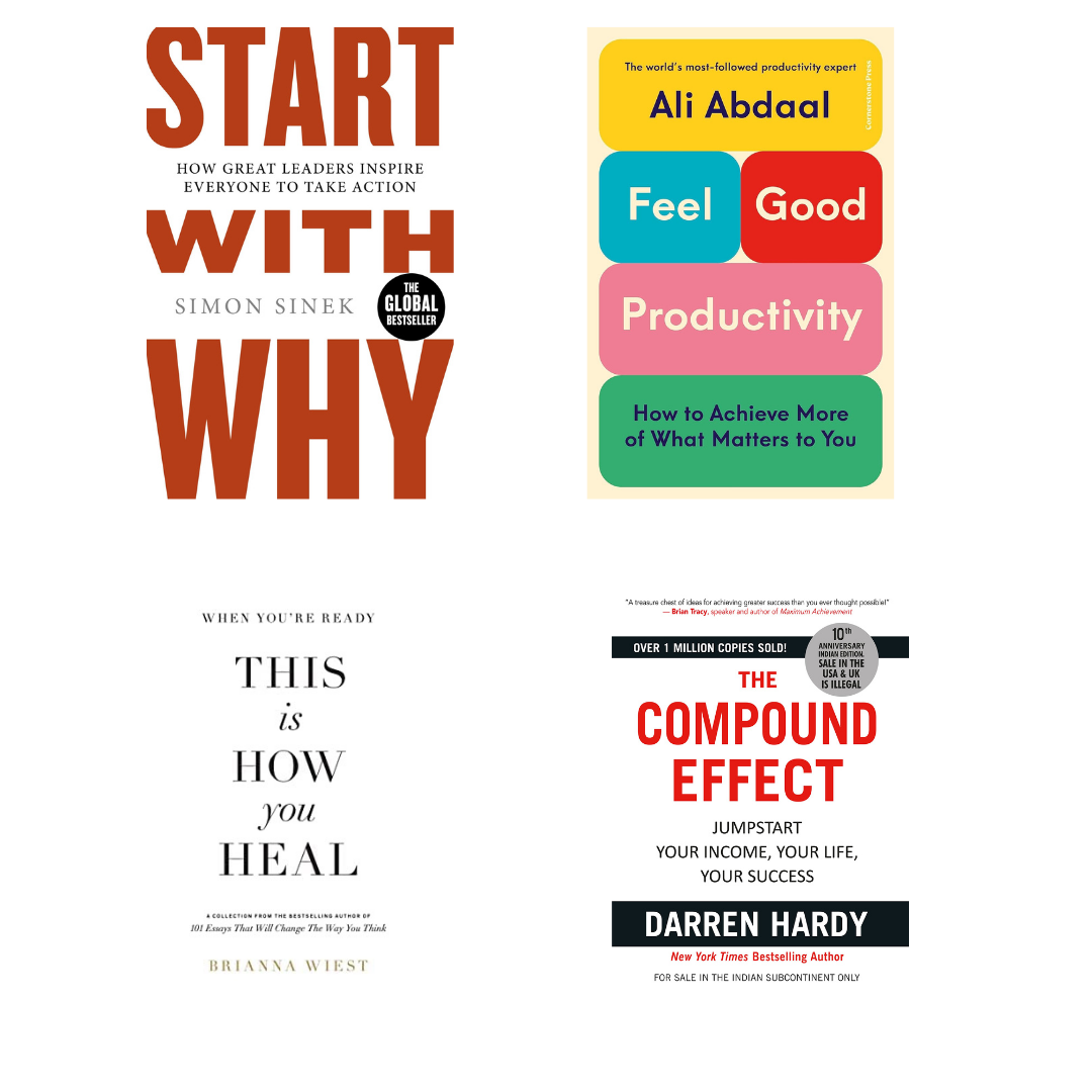 Buy Combo- Start with Why + Feel-Good Productivity + This Is How You Heal + The Compound Effect (paperback)