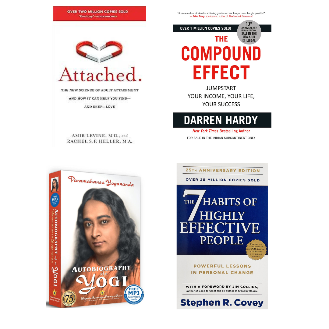 Buy Combo- Attached + The Compound Effect + Autobiography of a Yogi + The 7 Habits of Highly Effective People (paperback)
