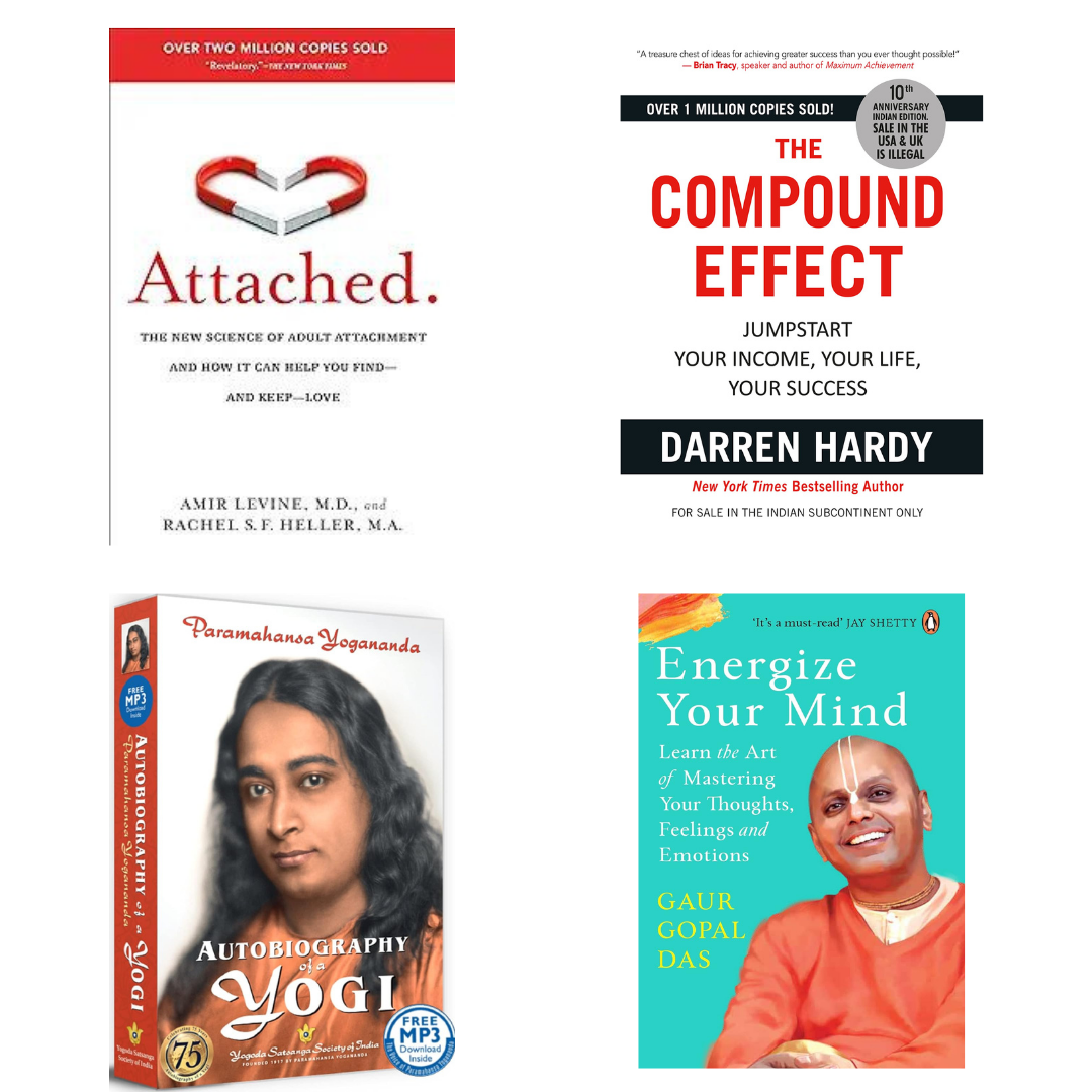 Buy Combo- Attached + The Compound Effect + Autobiography of a Yogi + Energize Your Mind (paperback)