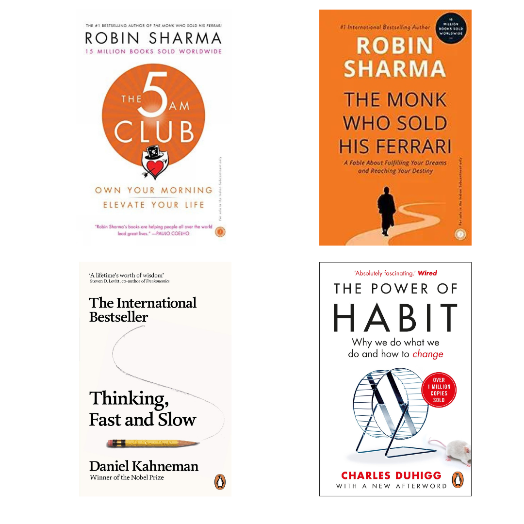 Buy Combo- The 5 am Club + The Monk Who Sold His Ferrari + Thinking, Fast and Slow + The Power of Habit (paperback)