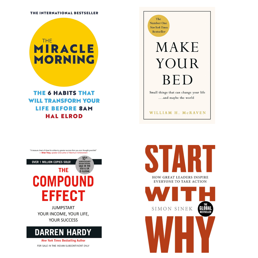 Buy Combo- The Miracle Morning + Make Your Bed + The Compound Effect + Start with Why (paperback)