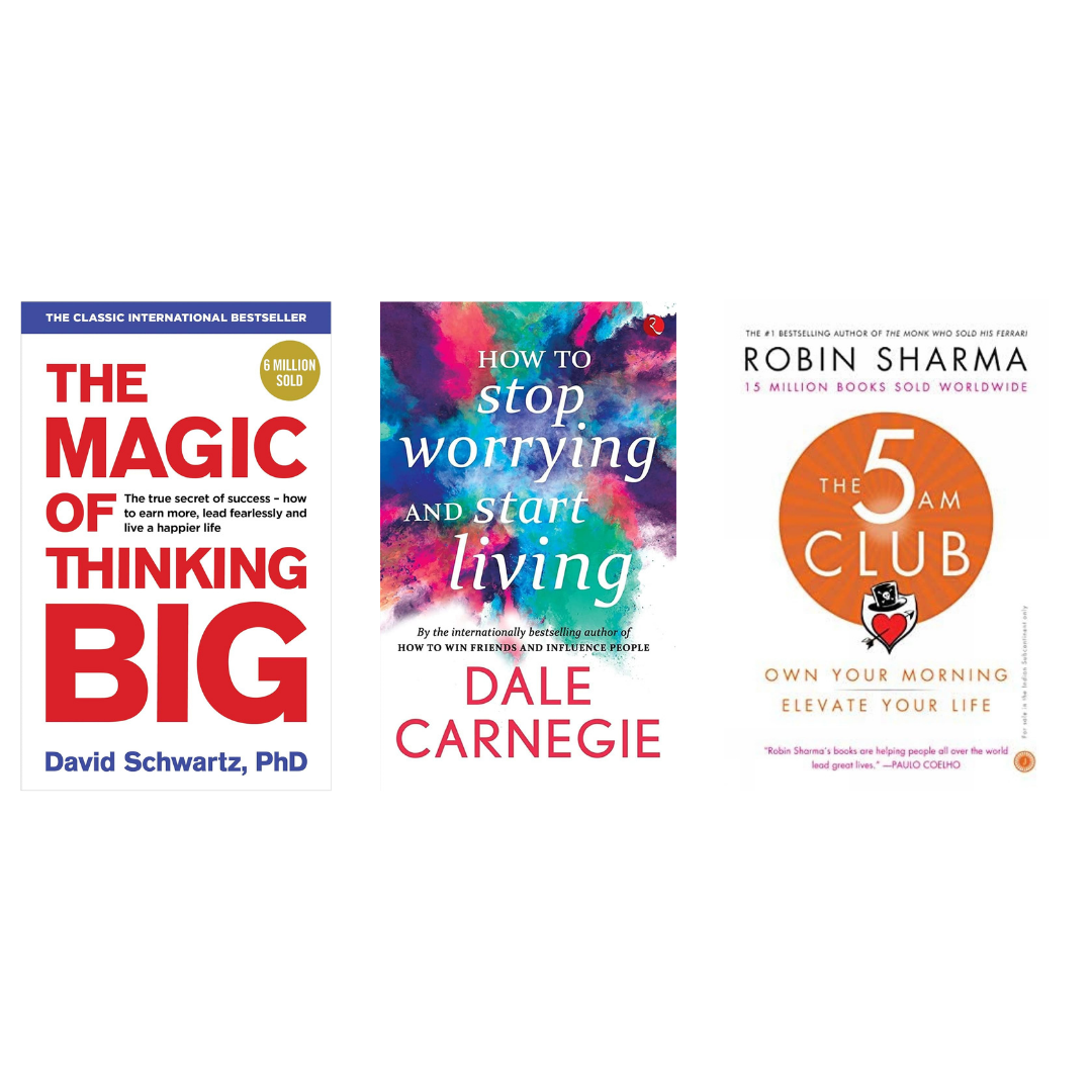 Buy Combo- The Magic of Thinking Big + How to Stop Worrying and Start Living + The 5 am Club (paperback)