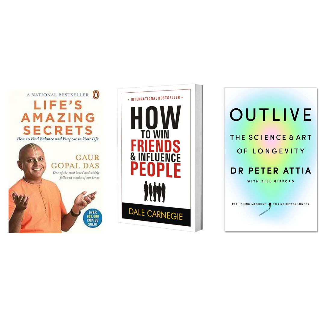 Buy Combo- Life's Amazing Secrets + How to Win Friends and Influence People + Outlive The Science and Art of Longevity (paperback)