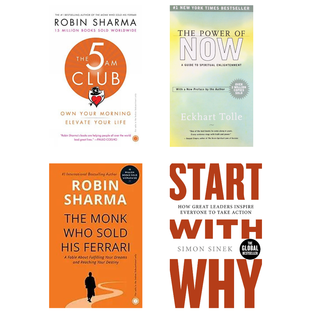 Buy Combo- The 5 am Club +  The Power Of Now + The Monk Who Sold His Ferrari + Start with Why (paperback)